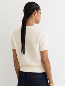 Reiss Anya V-Neck Short Sleeve Cardigan - view 2, Ivory