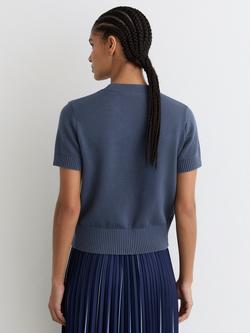 Reiss Anya V-Neck Short Sleeve Cardigan - view 2, Blue