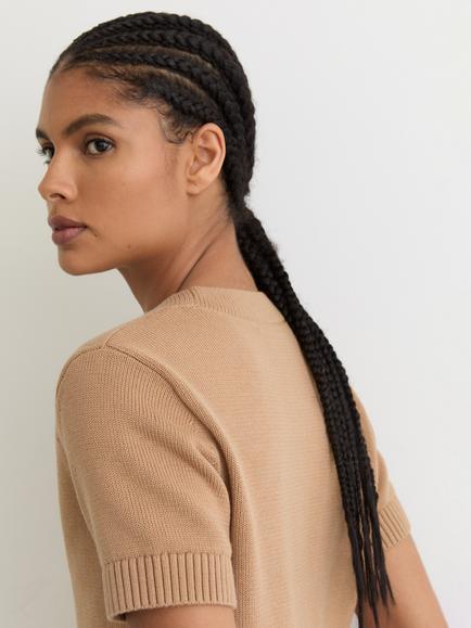 Reiss Anya V-Neck Short Sleeve Cardigan - view 2, Camel