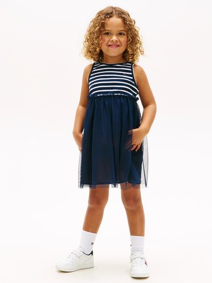 Tommy Hilfiger Kids' Sleeveless Striped Tulle Dress, Dark Night Navy, Dark Night Navy