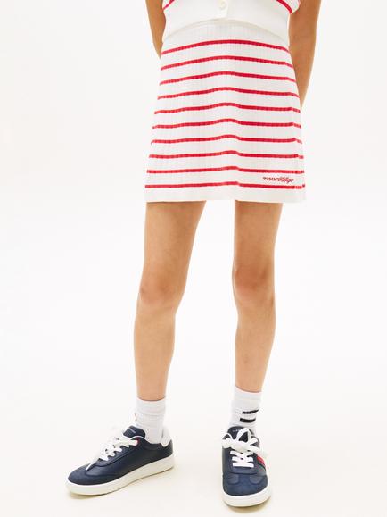 Tommy Hilfiger Kids' Knit Rib Stripe Skirt, Red/Multi, Red/Multi