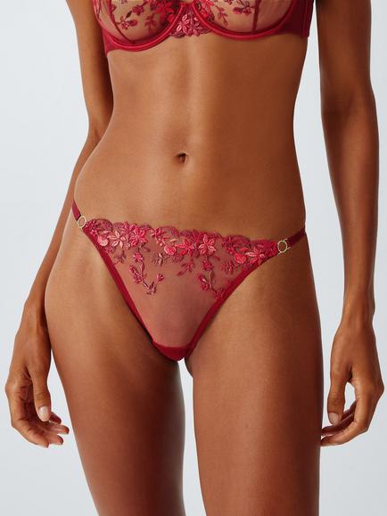 John Lewis Lucia Feather Embroidery Thong, Deep Red Multi, Deep Red Multi