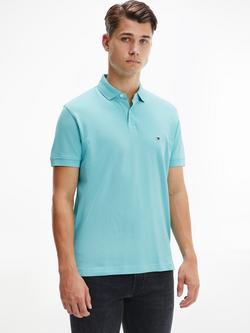 Tommy Hilfiger Cotton Blend Regular Fit Short Sleeve Polo Shirt, Arctic Aqua, Arctic Aqua