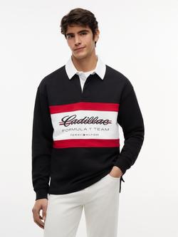 Tommy Hilfiger X Cadillac F1 Cotton Regular Fit Long Sleeve Polo Shirt, Black, Black