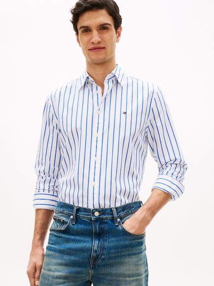 Tommy Hilfiger Flex Poplin Cotton Regular Fit Stripe Shirt, White/Multi, White/Multi