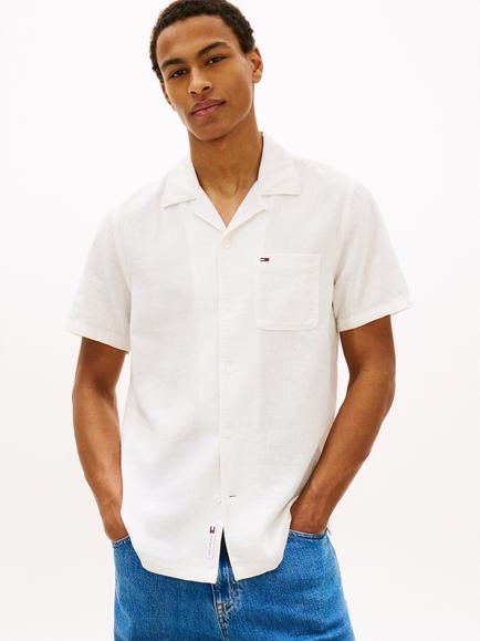 Tommy Hilfiger Linen Blend Regular Fit Short Sleeve Shirt, Ecru, Ecru