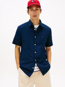 Tommy Hilfiger Cotton Blend Regular Fit Seersucker Shirt, Dark Night Navy