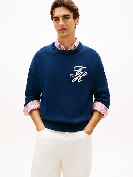 Tommy Hilfiger Chunky Cotton Crew Neck Jumper, Carbon Navy, Carbon Navy