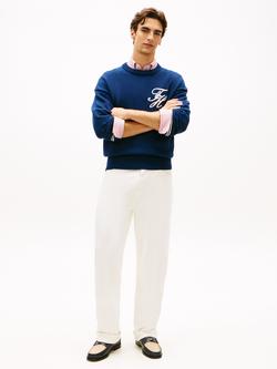 Tommy Hilfiger Chunky Cotton Crew Neck Jumper, Carbon Navy - view 2, Carbon Navy