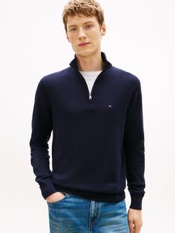 Tommy Hilfiger Cotton Zip-Through Sweatshirt, Navy Blue, Navy Blue