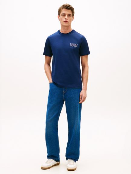 Tommy Hilfiger Cotton Regular Fit Short Sleeve Heritage Logo T-Shirt, Carbon Navy - view 2, Carbon Navy