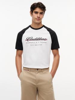 Tommy Hilfiger X Cadillac F1 Cotton Regular Fit Short Sleeve Logo T-Shirt, White/Black, White/Black