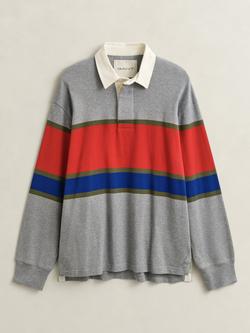GANT Block Stripe Cotton Rugby Shirt, Grey Melange, Grey Melange