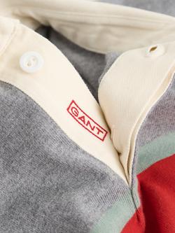 GANT Block Stripe Cotton Rugby Shirt, Grey Melange - view 2, Grey Melange