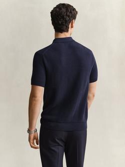GANT Half-Zip Ribbed Cotton Polo Shirt, Evening Blue - view 2, Evening Blue