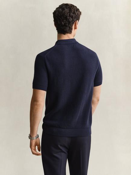 GANT Half-Zip Ribbed Cotton Polo Shirt, Evening Blue - view 2, Evening Blue