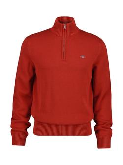 GANT Half Zip Cotton Jumper, Maple Fire, Maple Fire