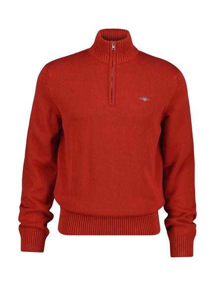 GANT Half Zip Cotton Jumper, Maple Fire, Maple Fire