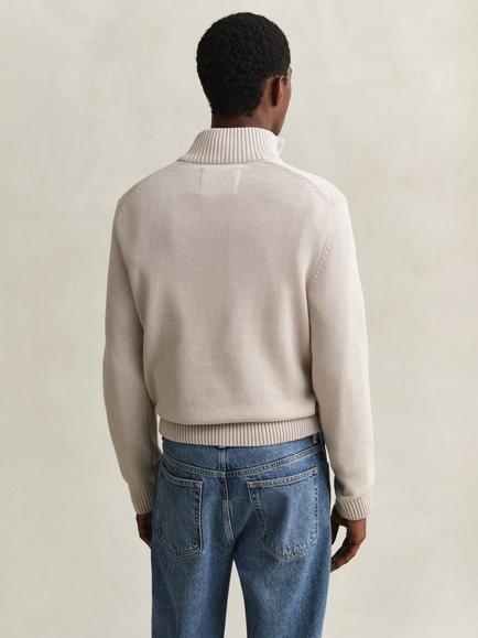 GANT Half Zip Cotton Jumper, Clay Beige - view 2, Clay Beige