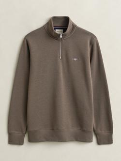 GANT Half Zip Cotton Blend Sweatshirt, Light Taupe, Light Taupe