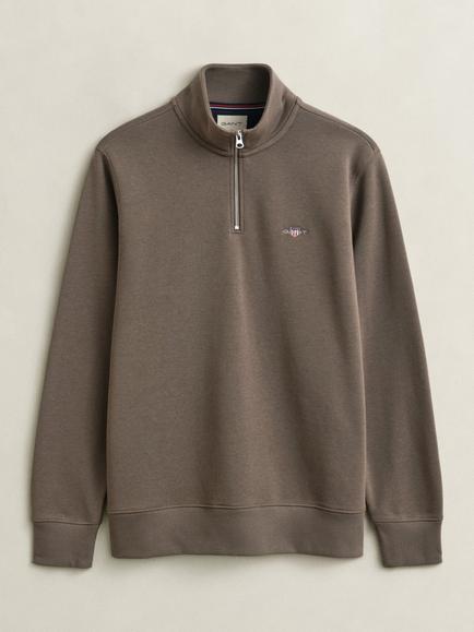 GANT Half Zip Cotton Blend Sweatshirt, Light Taupe, Light Taupe