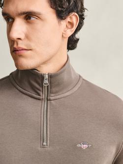 GANT Half Zip Cotton Blend Sweatshirt, Light Taupe - view 2, Light Taupe