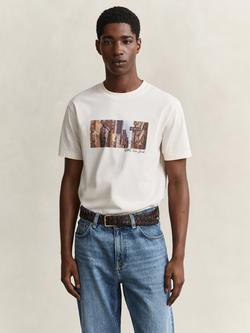 GANT Graphic Print Crew Neck Cotton T-Shirt, Cream, Cream