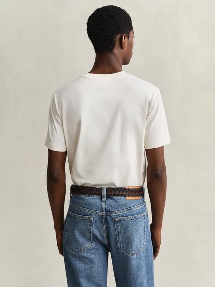 GANT Graphic Print Crew Neck Cotton T-Shirt, Cream - view 2, Cream