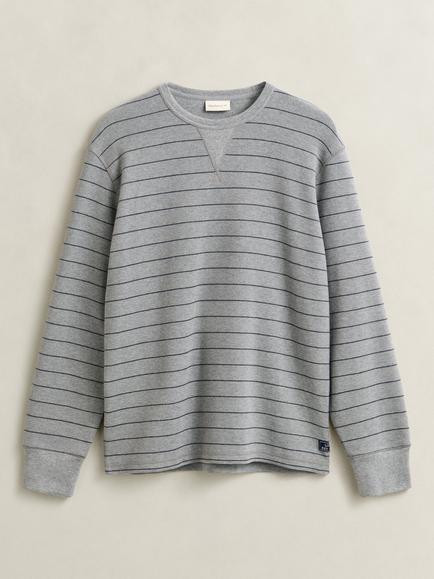 GANT Stripe Crew Neck Cotton Sweatshirt, Grey Melange, Grey Melange