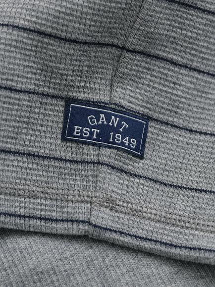 GANT Stripe Crew Neck Cotton Sweatshirt, Grey Melange - view 2, Grey Melange