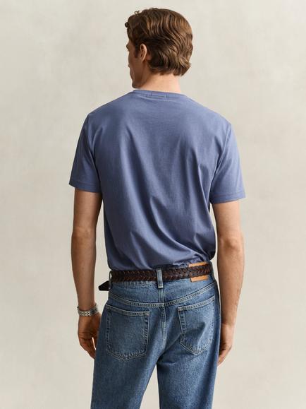 GANT Shield Crew Neck Cotton T-Shirt, Blue Horizon - view 2, Blue Horizon