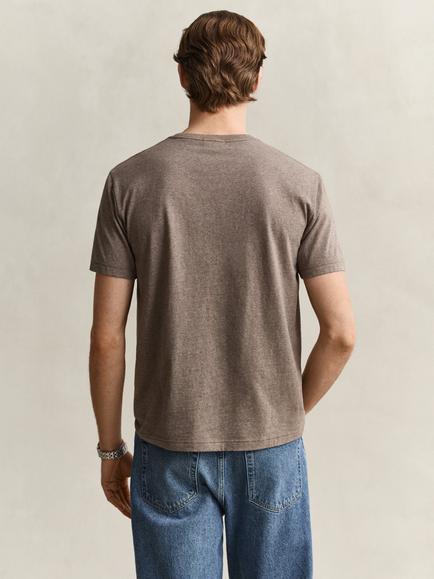 GANT Shield Crew Neck Cotton T-Shirt, Dk Hazelnut Melange - view 2, Dk Hazelnut Melange