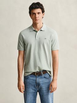 GANT Cotton Piqué Polo Shirt, Soft Green Melange, Soft Green Melange