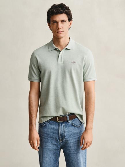 GANT Cotton Piqué Polo Shirt, Soft Green Melange, Soft Green Melange