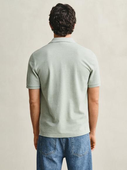 GANT Cotton Piqué Polo Shirt, Soft Green Melange - view 2, Soft Green Melange