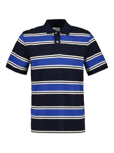 GANT Striped Cotton Short Sleeve Polo Shirt, Evening Blue, Evening Blue