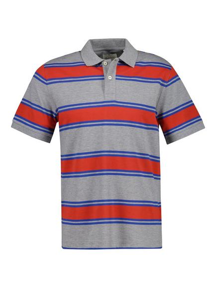 GANT Striped Cotton Short Sleeve Polo Shirt, Grey Melange, Grey Melange