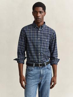 GANT Archive Poplin Cotton Regular Fit Check Shirt, Indigo, Indigo