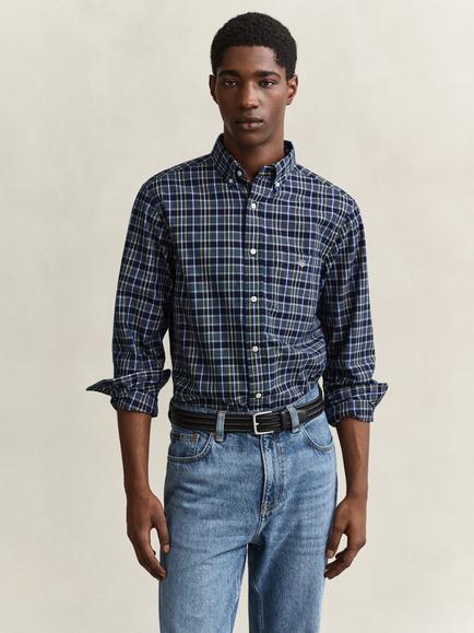GANT Archive Poplin Cotton Regular Fit Check Shirt, Indigo, Indigo