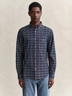 GANT Archive Poplin Cotton Regular Fit Check Shirt, Indigo - view 2, Indigo