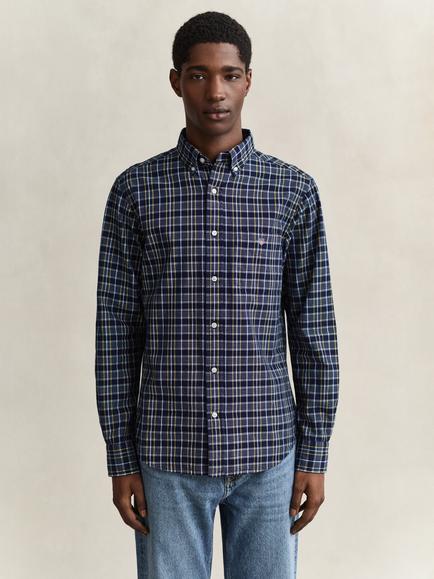 GANT Archive Poplin Cotton Regular Fit Check Shirt, Indigo - view 2, Indigo