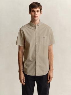 GANT Button Down Short Sleeve Cotton Shirt, Light Taupe, Light Taupe