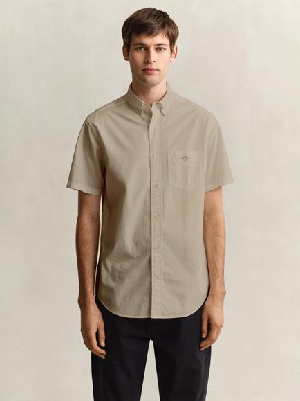 GANT Button Down Short Sleeve Cotton Shirt, Light Taupe, Light Taupe