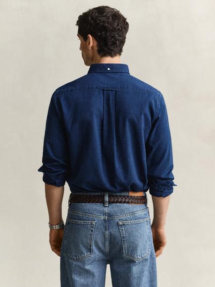 GANT Button Down Cotton Shirt, Dark Indigo - view 2, Dark Indigo