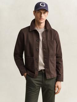 GANT Brushed Cotton Twill Overshirt, Black Brown, Black Brown