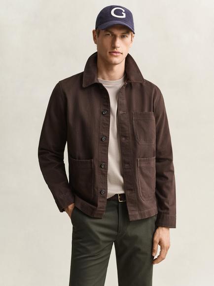 GANT Brushed Cotton Twill Overshirt, Black Brown, Black Brown
