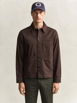 GANT Brushed Cotton Twill Overshirt, Black Brown - view 2, Black Brown