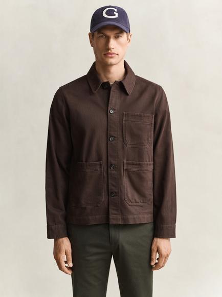 GANT Brushed Cotton Twill Overshirt, Black Brown - view 2, Black Brown