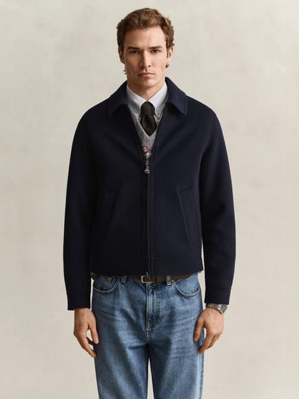 GANT Zip Front Wool Blend Jacket, Evening Blue, Evening Blue