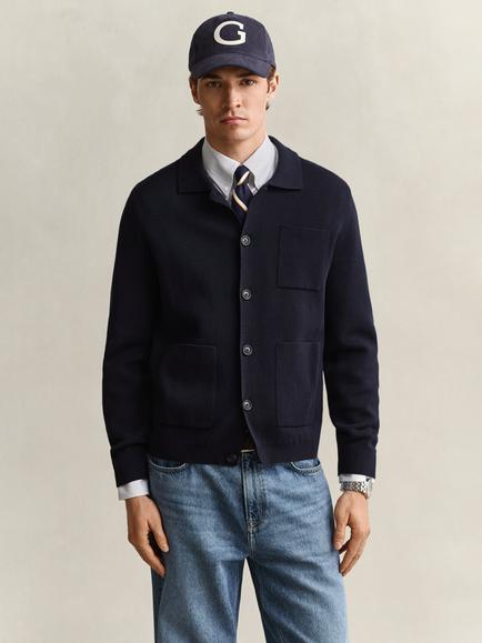 GANT Milano Cotton Cardigan, Evening Blue, Evening Blue